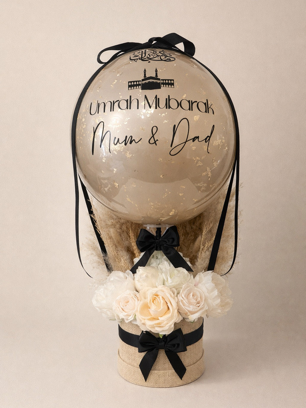 Personalised Bubble Balloon with Faux Flower & Pampas Hat Box Gift